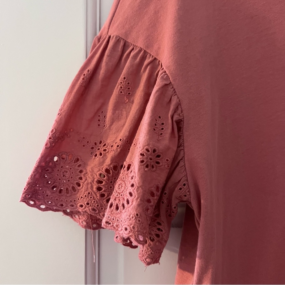 Women's Pink Top with Eyelet Sleeves - Picture 3 of 3